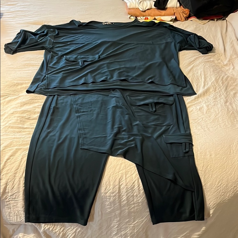Dark Teal outfit 3/4 Top sleeves and legging with partial skirt